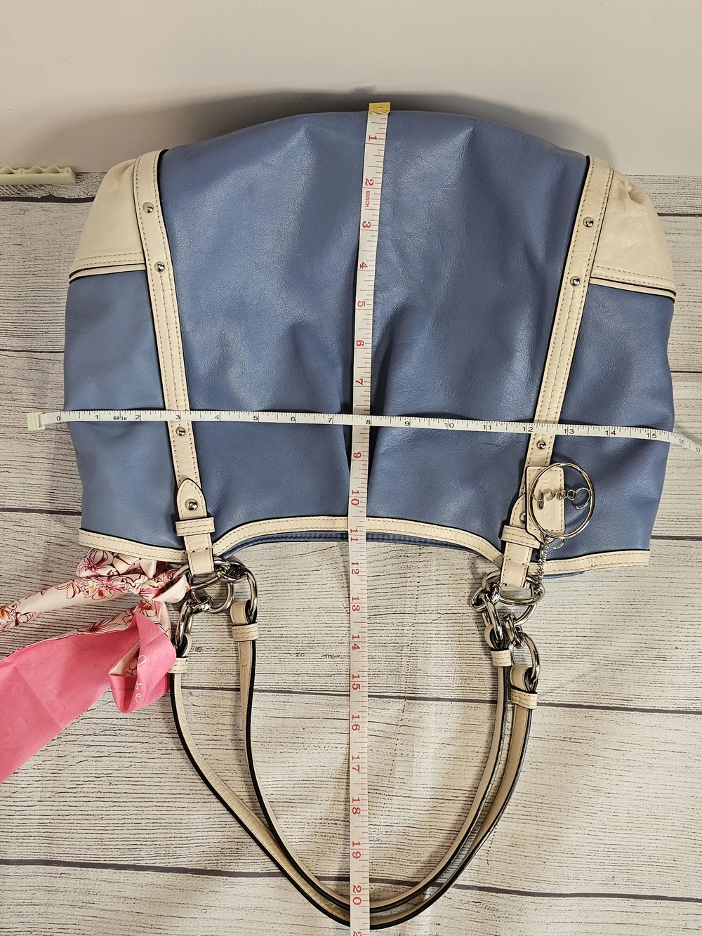VTG Coach Alexandra Chain Chambray Leather Tote